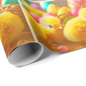 Papier Cadeau Collection 3 Petits Poussins de Pâques Jaunes (Coin rond)