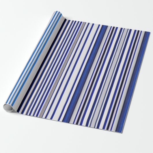 Papier Cadeau Collection branchée Summer Navy Blue Boat Stripes (Déroulé)