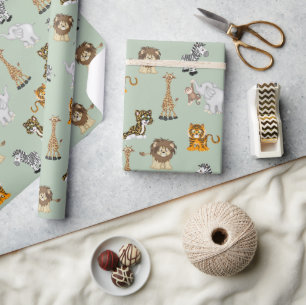 Papier Cadeau Collection d'animaux de la Jungle sur le sol