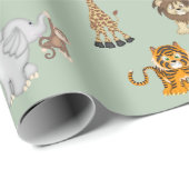 Papier Cadeau Collection d'animaux de la Jungle sur le sol (Coin rond)