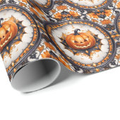 Papier Cadeau Collection d'automne Citrouille tendance Halloween (Coin rond)