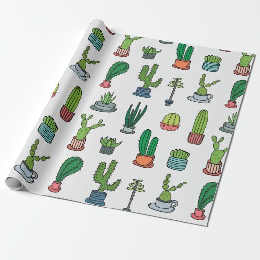 Papier Cadeau Collection de cactus colorés (Déroulé)