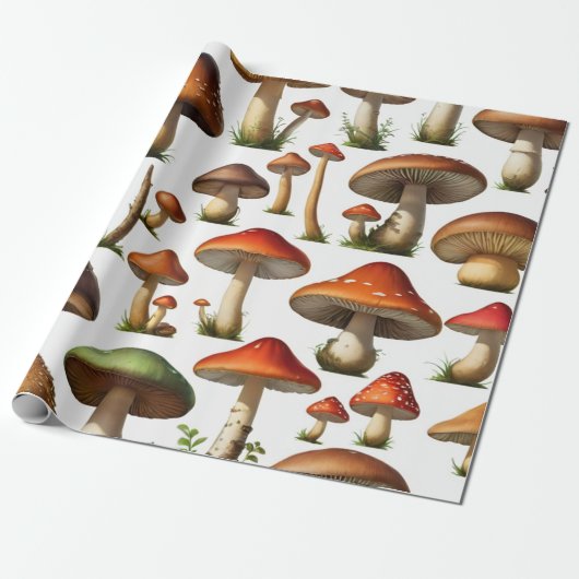Papier Cadeau Collection de champignons Design Motif (Déroulé)