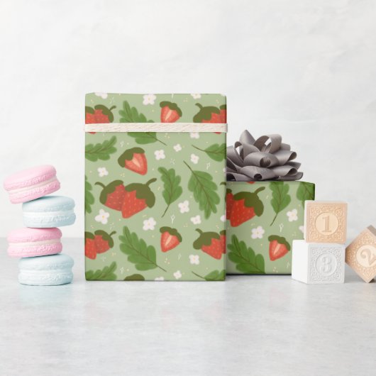 Papier Cadeau Collection de Motifs de paniers de fruits - Fraise (Baby Shower)