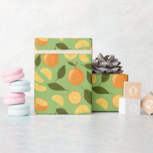 Papier Cadeau Collection de Motifs de paniers de fruits - Orange