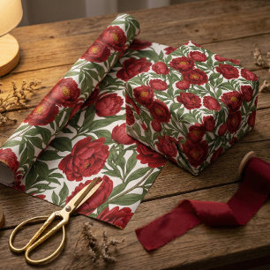 Papier Cadeau Collection de pivoines rouges vibrantes, fête pers