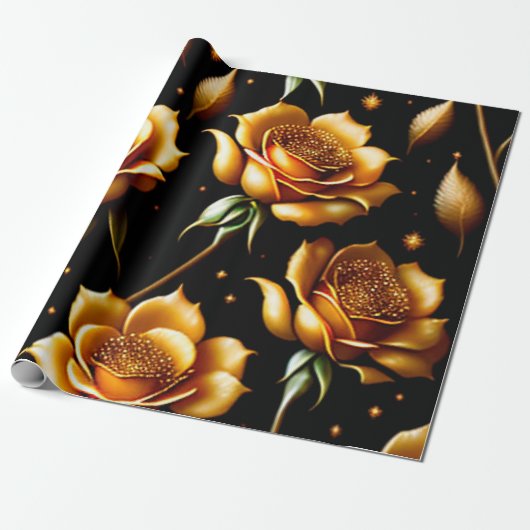 Papier Cadeau Collection de Roses d'or Boho de luxe moderne (Déroulé)