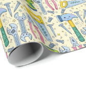 Papier Cadeau Collection d'outils de bricolage Doodle (Coin rond)