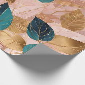 Papier Cadeau Collection moderne de Feuilles Boho en or rose vif (Coin)