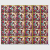 Papier Cadeau Collection Noël Fée Teinte Prune Cheveux Naturels (Plat)