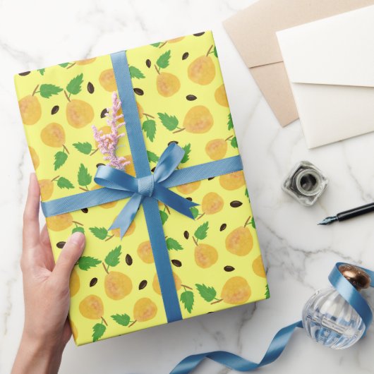 Papier Cadeau Collection Poires Dorées Jaune Clair (Cadeaux)