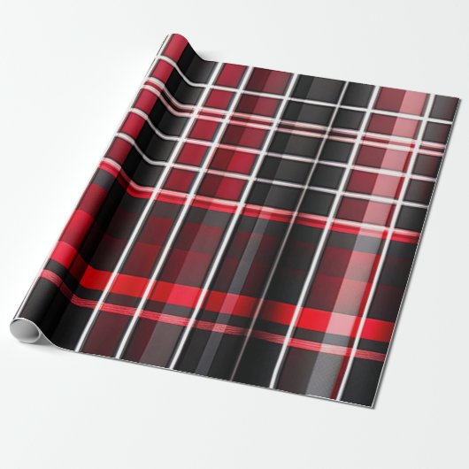 Papier Cadeau Collection populaire Abstraite rouge noir plaid (Déroulé)