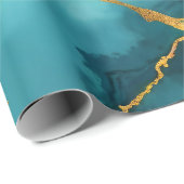 Papier Cadeau Collection tendance en marbre bleu turquoise (Coin rond)