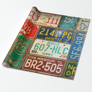Papier Cadeau collection vintage de plaques d'immatriculation
