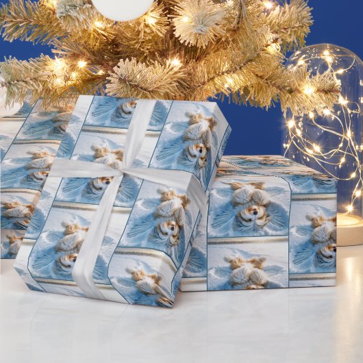 Papier Cadeau Collie à harnais Fabriquant un ange de neige (Vacances)