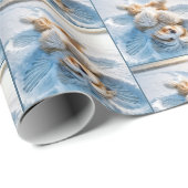 Papier Cadeau Collie à harnais Fabriquant un ange de neige (Coin rond)