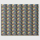 Papier Cadeau Collies frontalières Chiens Citrouille Halloween D (Plat)