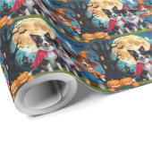 Papier Cadeau Collies frontalières Chiens Citrouille Halloween D (Coin rond)