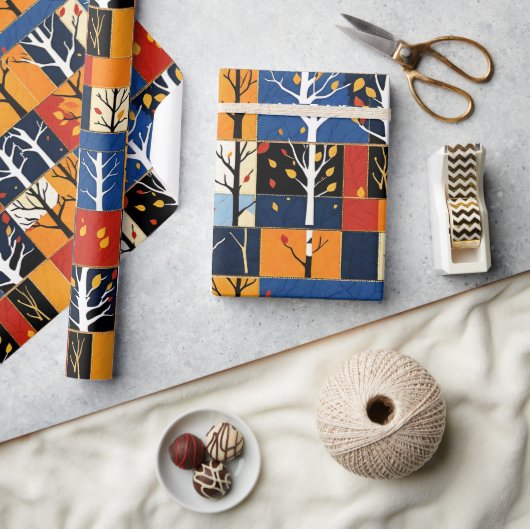 Papier Cadeau Coloré Arbre d'automne Motif Patchwork (Artisanat)