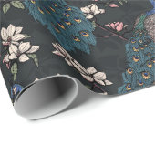 Papier Cadeau Coloré bleu Peacock & Magnolia Black Wildlife (Coin rond)