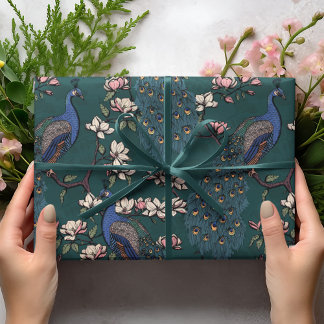 Papier Cadeau Coloré bleu Peacock & Magnolia Green Wildlife