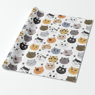 Papier Cadeau Coloré Cute Funny Chats & Motif Paw