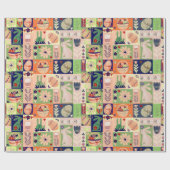 Papier Cadeau Coloré Joyeux Lapin Vert Rose (Plat)