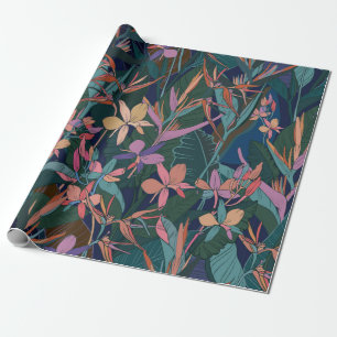 Papier Cadeau Coloré jungle tropicale feuilles et fleurs main d
