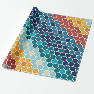 Papier Cadeau Coloré Retro Mosaïque Florale Motif Hexagon