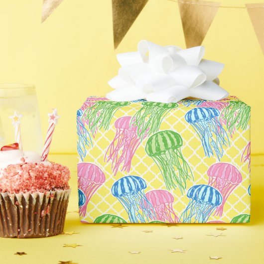 Papier Cadeau Coloré Tropical Jellyfish Quetrefoil Motif (Fête d'anniversaire)