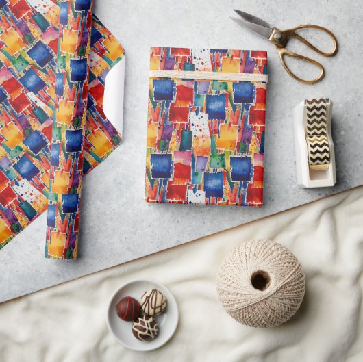 Papier Cadeau Colorful Abstract Painted Squares (Artisanat)