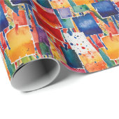 Papier Cadeau Colorful Abstract Painted Squares (Coin rond)