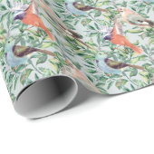 Papier Cadeau Colorful Birds & Snowberries with Blue Background (Coin rond)