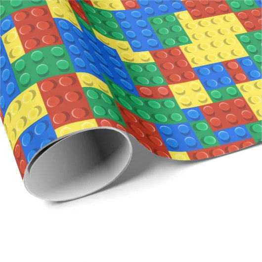 Papier Cadeau Colorful Building Brick Toy Block Pattern (Coin rond)