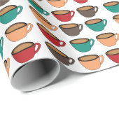 Papier Cadeau Colorful Coffee Cup Pattern (Coin rond)