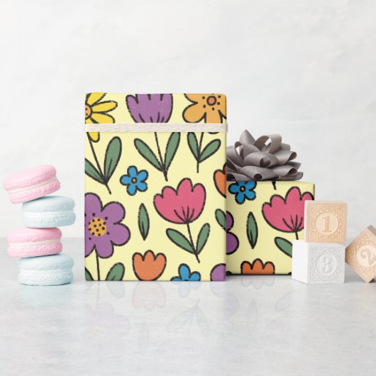 Papier Cadeau Colorful Cute Spring Flowers - Wrapping Paper Roll (Baby Shower)