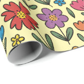 Papier Cadeau Colorful Cute Spring Flowers - Wrapping Paper Roll (Coin rond)
