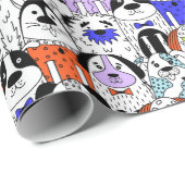 Papier Cadeau Colorful Dog Crowd Pattern (Coin rond)