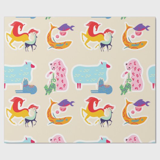 Papier Cadeau Colorful Fantasy Animals (Plat)