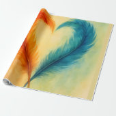 Papier Cadeau Colorful Feather Heart Watercolor Art (Déroulé)