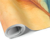 Papier Cadeau Colorful Feather Heart Watercolor Art (Coin rond)