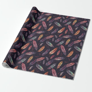 Papier Cadeau Colorful Feather Pattern on Black Background