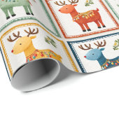 Papier Cadeau Colorful Festive Reindeer Holiday Design (Coin rond)
