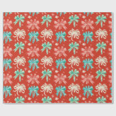 Papier Cadeau Colorful Green, White Bows and Snowflakes Print (Plat)