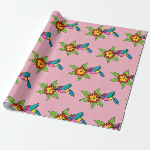 Papier Cadeau Colorful Hummingbird on Hibiscus Tropical Flower