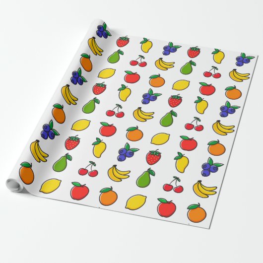 Papier Cadeau Colorful Mixed Fruit Pattern (Déroulé)