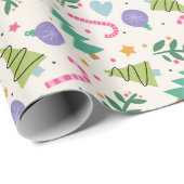 Papier Cadeau Colorful Modern Christmas Pattern Tree Candy Cane (Coin rond)