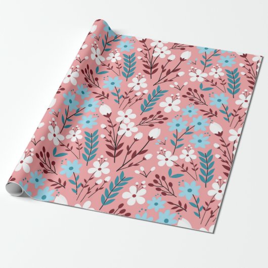 Papier Cadeau Colorful pastel Flower Seamless Pattern with pink  (Déroulé)