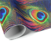 Papier Cadeau Colorful Peacock Feather (Coin rond)