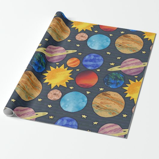Papier Cadeau Colorful Planets (Déroulé)